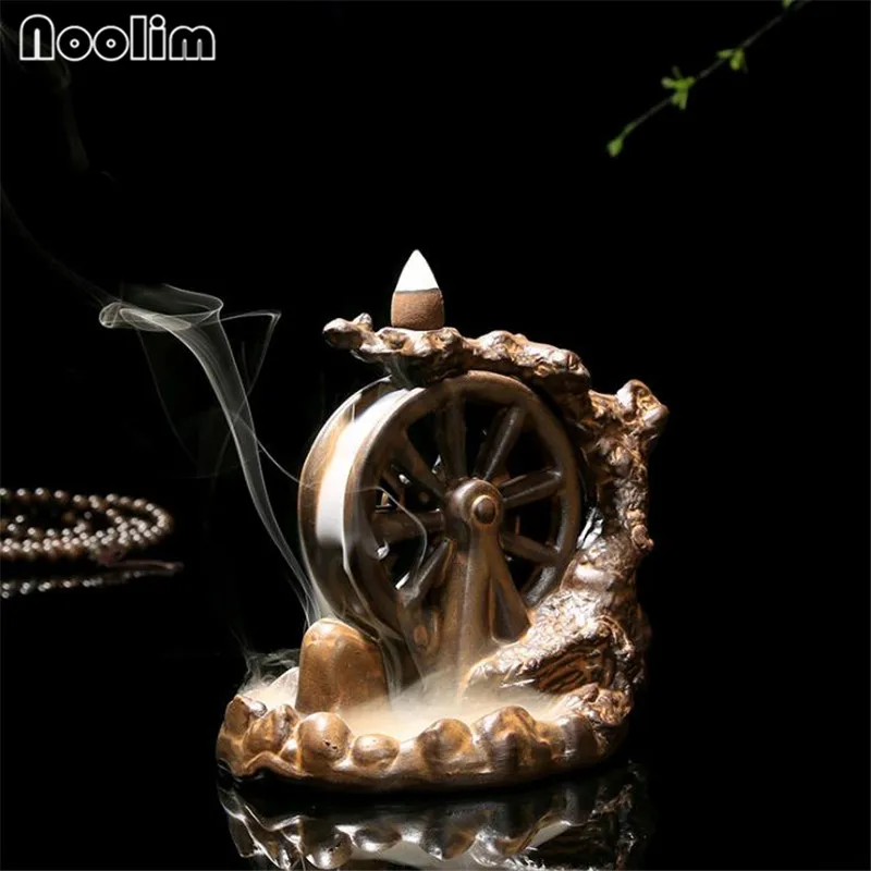Водное колесо античный дым благовония горелка водопад керамический обратный