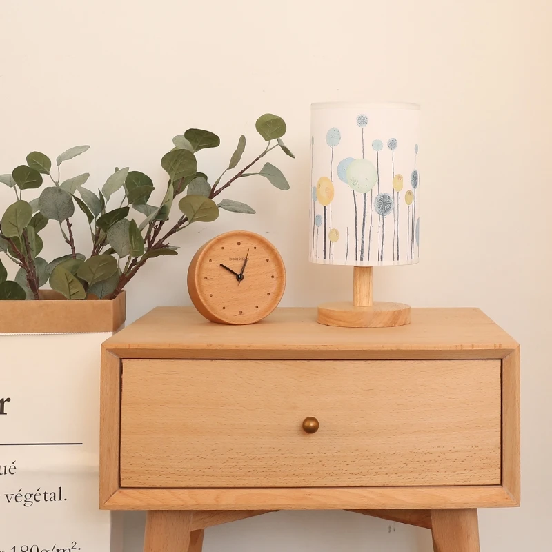 BLUBBLE Children Study Night Table Lamps Cylindrical Fabric Wood Read Desktop Lamp AC 100v-240v Printing Art Led Lights | Освещение