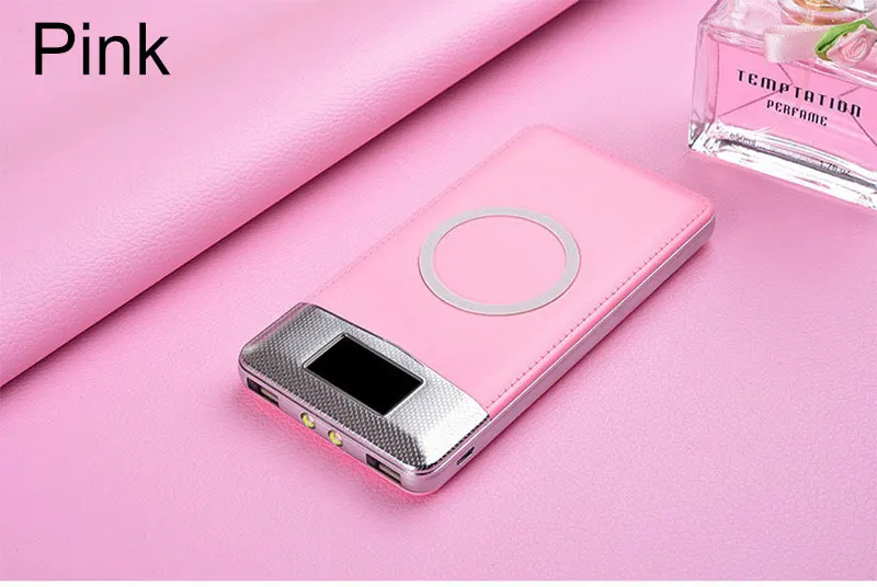 Pink 20000 мАч Внешний аккумулятор, портативное Qi Беспроводное зарядное устройство, зарядное устройство для телефона для iPhone X XR XS 8 samsung S10 - Цвет: Pink