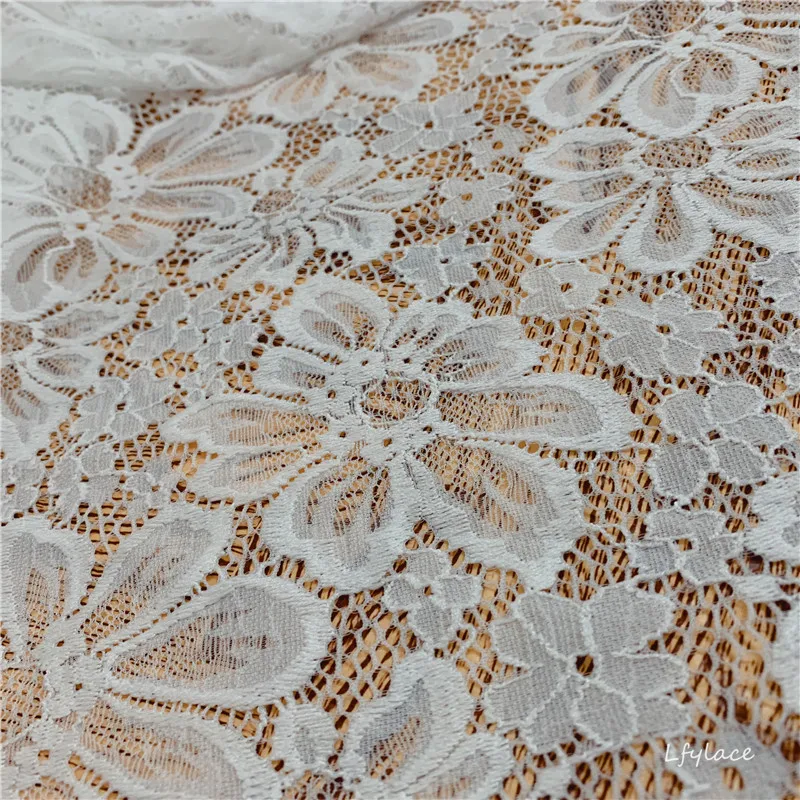 LFY LACE 1 Meter 150 cm Elastic high end cord off white lace spandex raschel fabric for wedding dress garment | Дом и сад