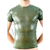 transparent army green color sexy mens latex t shirt short sleeve for men with 100 handmade