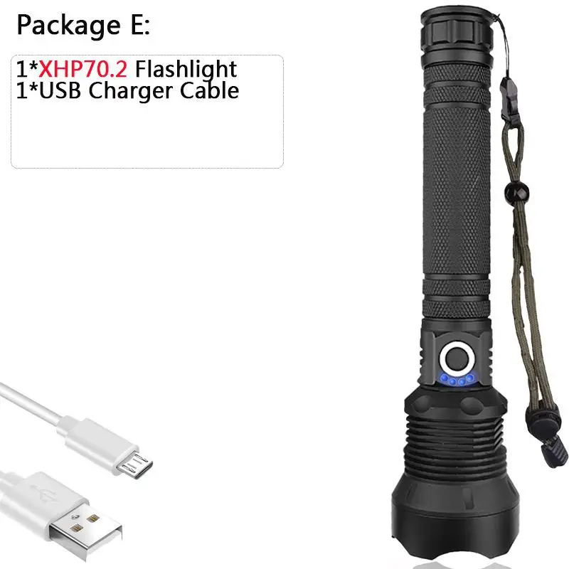 E 50000 люмен лампа xhp70.2 самый мощный фонарик usb Zoom СВЕТОДИОДНЫЙ Фонарь xhp70 xhp50 18650 или 26650 Аккумулятор для наружного кемпинга - Испускаемый цвет: E
