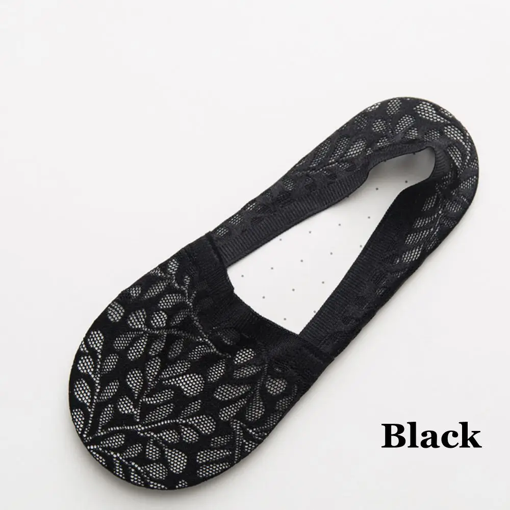 black 1 пара Для женщин; модное летнее платье для девочек; Стиль кружевное платье с цветочным рисунком короткие носки противоскользящие невидимые носки до лодыжки Sox летнее хлопковое платье со шнуровкой на невысоком - Цвет: black