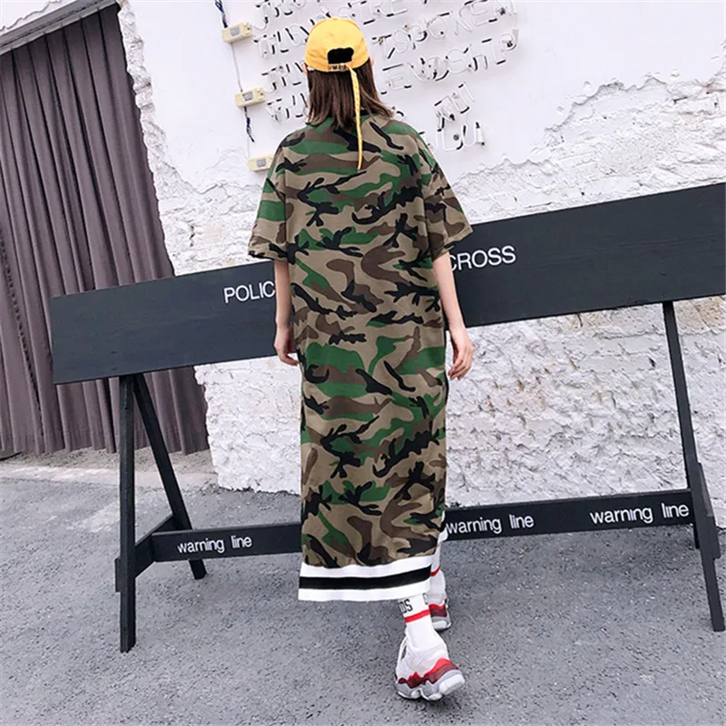2019 Fashion Embroidery Camouflage Short sleeve T shirt women Spring Summer New Loose O-Neck Tops Long Tshirt Womens Streetwear | Женская