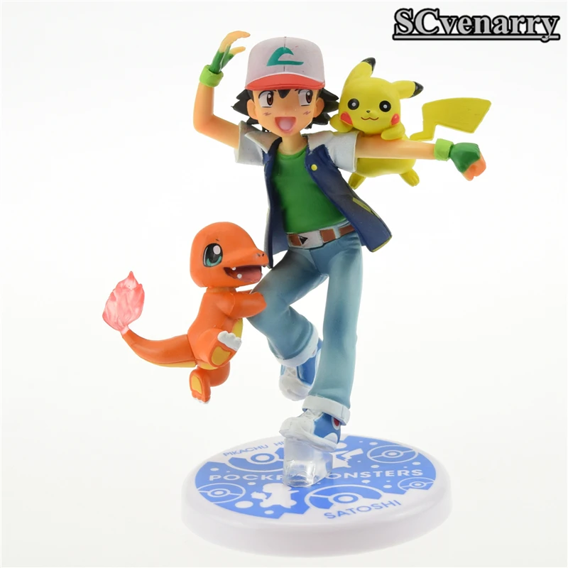 Аниме Ash Ketchum Charmander Pikachu Satoshi &amp Hitokage ПВХ фигурка модель рождественские подарки для