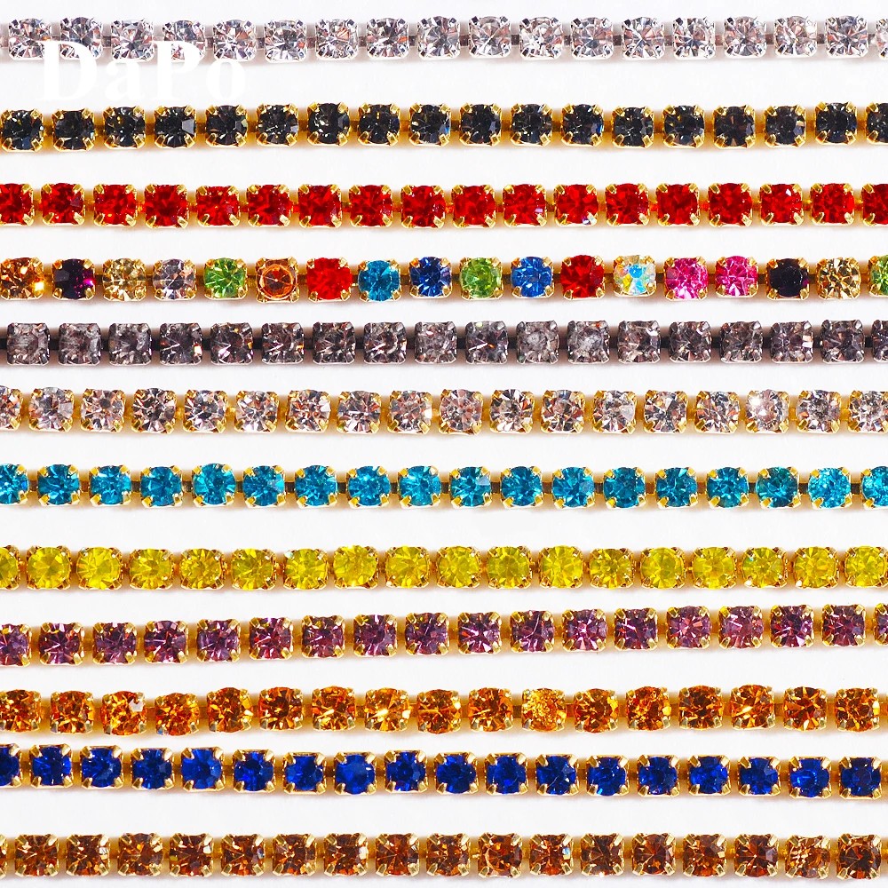 SS6 (2 мм) многоцветная позолоченная основа прозрачный кристалл 3 6 метра/рулон