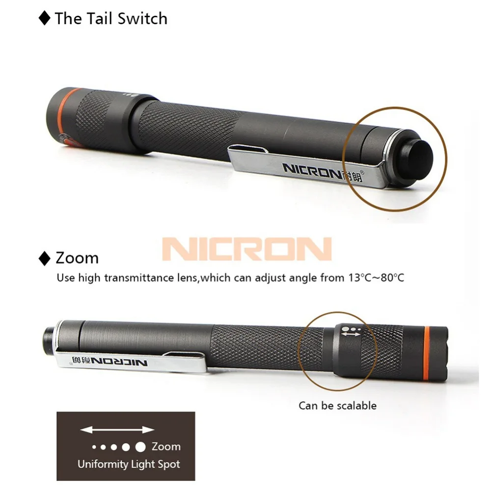 NICRON мини фонарик 120LM 61 м дальность луча водонепроницаемый IP65 1 Вт 2xaaa цветная ручка