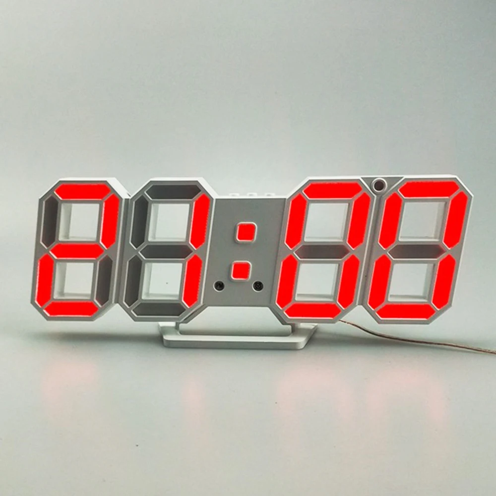 WhiteRed Цифровые настенные часы 3D светодиодный будильник электронные настольные часы с большой температурой 12/24 часовой дисплей - Цвет: WhiteRed