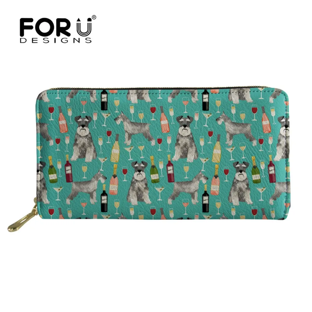 

FORUDESIGNS, длинные женские кошельки, шнауцер, винный принт, кожаная визитница, Женский кошелек, кошелек, кошелек на молнии