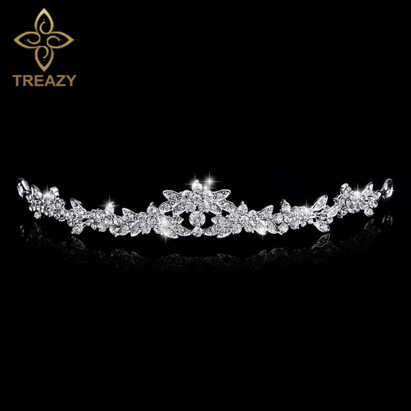 TREAZY элегантный сверкающий кристаллический горный хрусталь корона тиара Свадебный Выпускной невесты повязка головной убор невесты аксессуары для волос