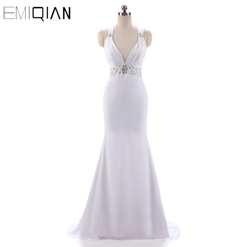 Новое Сексуальное Белое шифоновое вечернее платье без рукавов с v-образным