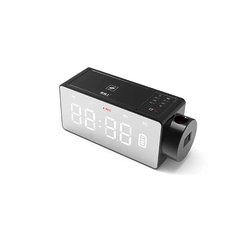 Black Беспроводной Bluetooth динамик светодиодный Будильник с большим экраном зарядка проекция цифровые часы Повтор FM DIY музыкальные часы США штекер - Цвет: Black