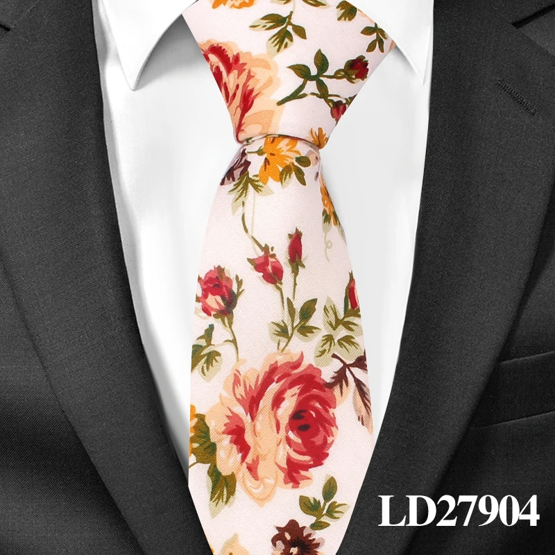 LD27904 Винтажные Цветочные хлопковые галстуки для мужчин, обтягивающие Свадебные Мужские галстуки, тонкие галстуки, деловой шейный галстук, Модный повседневный галстук с принтом - Цвет: LD27904