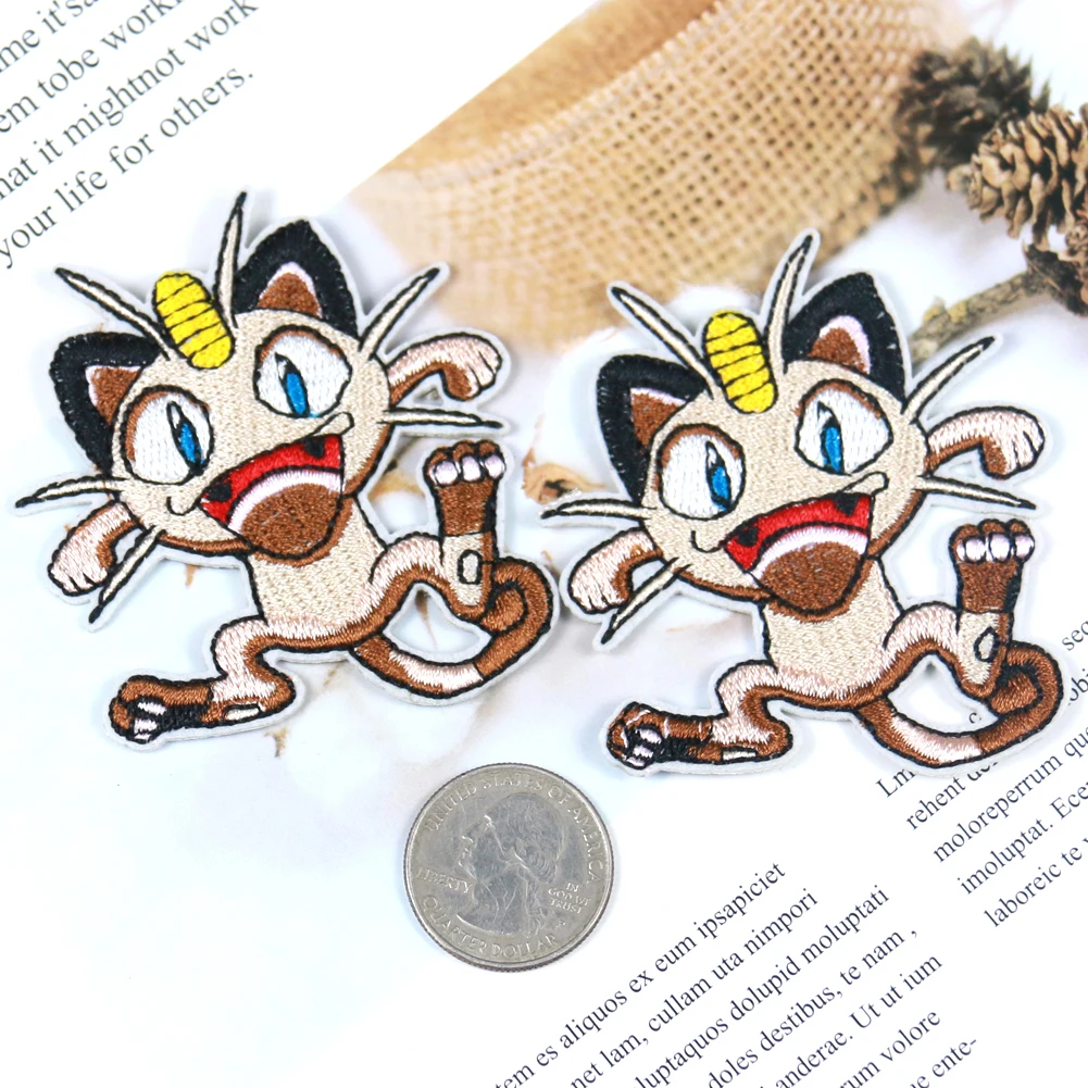 Meowth Pokemon Go Team Косплей вышивка Высококачественная нашивка мультяшный значок с изображением кота железные нашивки для одежды 63*56