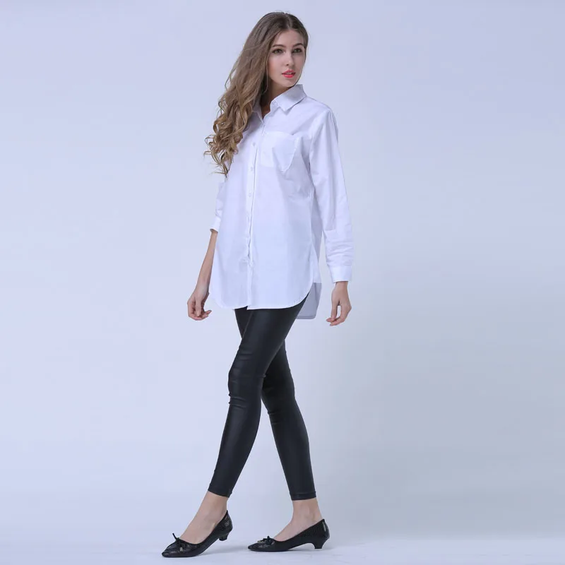 Женщины блузки с длинным рукавом отложным воротником белые рубашки Большой