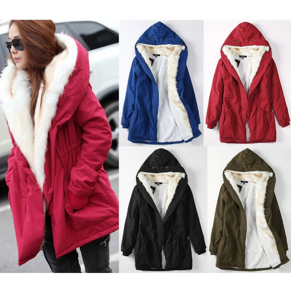 Осень-зима Популярные Теплые утепленные мехом Для женщин парки с капюшоном |