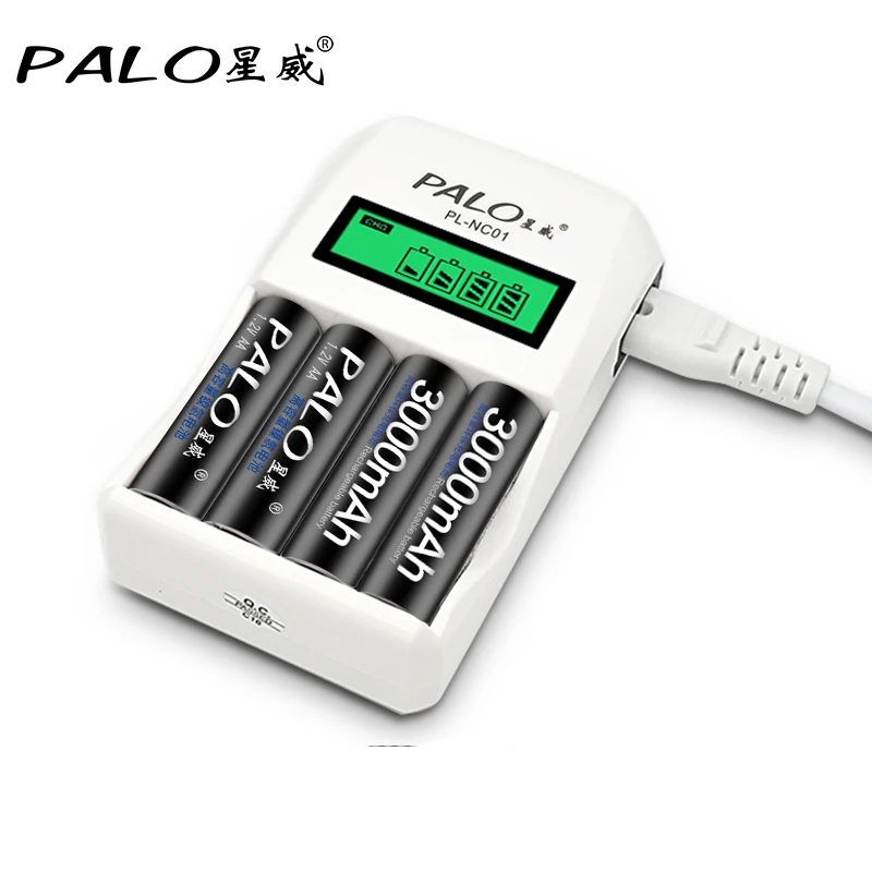 PALO C907W 2000mA 4 слота ЖК дисплей интеллектуальное зарядное устройство для AA/AAA NiCd NiMh