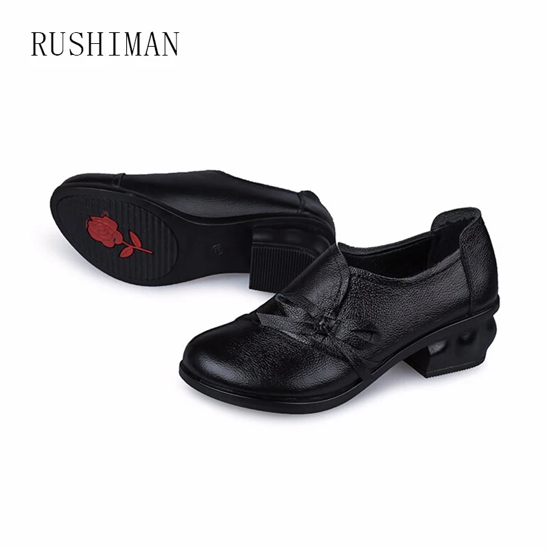 RUSHIMAN Women Genuine Leather Flat Shoes Woman Loafers New Fashion Women Casual Single RED Shoes Women Flats EUR