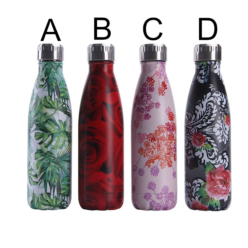 Цветочная BPA бутылка для воды, бутылка для напитков, пива, чая, кофе, термос, бутылка из нержавеющей стали для путешествий, спорта, тренажерного зала, вакуумная Изолированная чашка