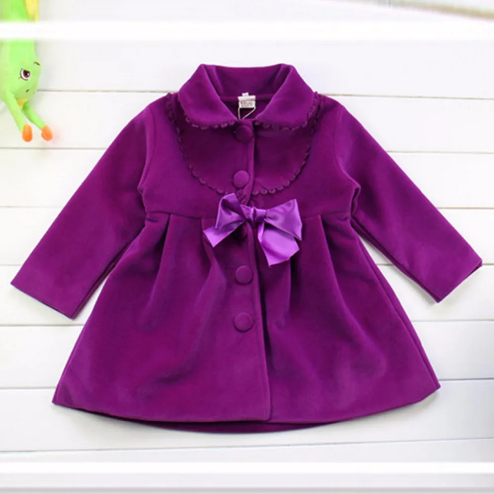 2018 Kids Girls Winter Autumn Spring Jackets Solid Color Bowknot Ornament Baby Blue Red Purple Coat 2-7Y Clothing | Детская одежда и