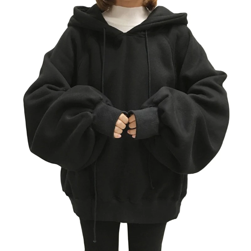Long Lantern Sleeve Womens Oversized Hoodies Sweat Femme Tracksuits Plus Size Hooded Sweatshirts Tops Pullovers Wholesale | Женская