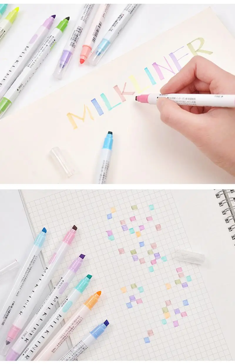 DINGYI 12 шт. Kawaii японские канцелярские Milkliner маркеры двуглавый флуоресцентная ручка пастельные цветные Хайлайтер для школы