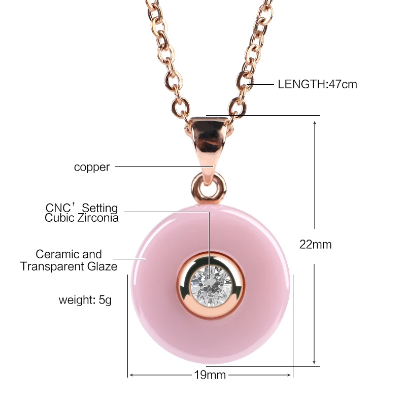 Romantic Lovely Pink Ceramic Pendant Necklace Simple Style Round Pendants Gold Silver Rose Color For Women Girl Best Gifts | Украшения и
