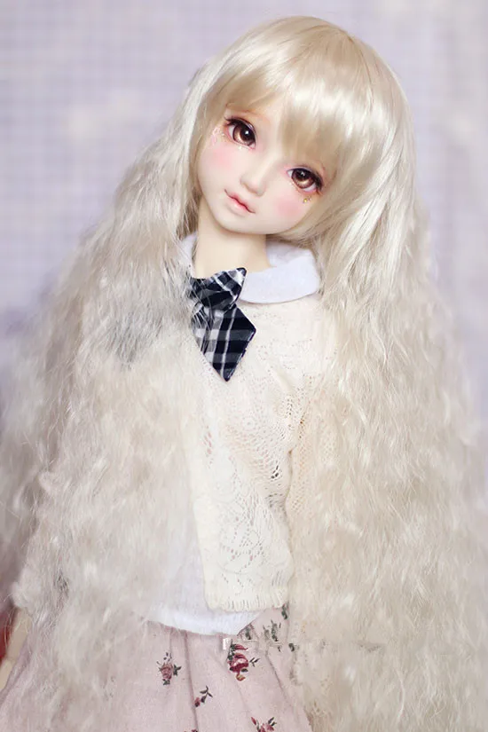 

BJD doll wigs pink light golden High-temperature wire long wave wigs for 1/3 1/4 BJD DD SD MSD doll wig accessories