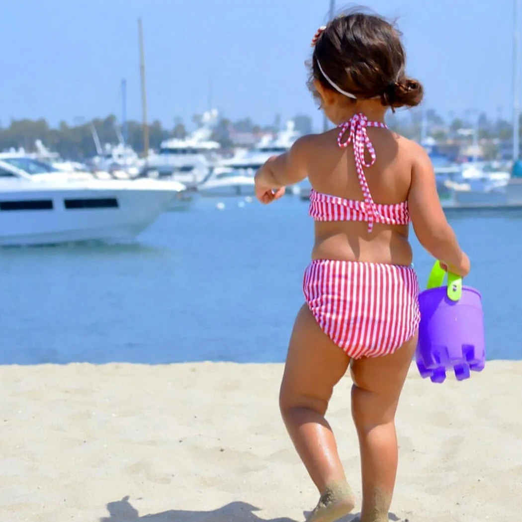 2018 New Style Kids Swimwear 1-6Y Girls Two Pieces Striped Bow Child Swimsuit Children Bikini Baby Girl Halter Swim Suits | Мать и