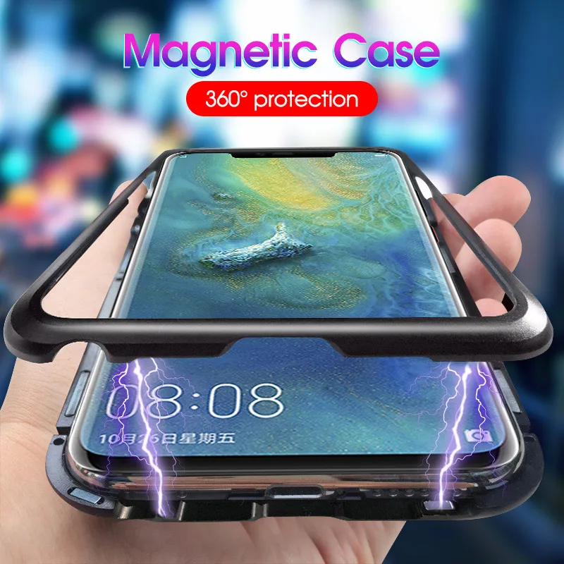 Магнитный металлический чехол 360 для Huawei P30 P20 Lite Pro Mate 10 20 из закаленного стекла на