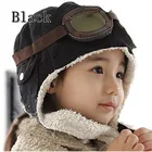 Зимняя теплая шапка-Авиатор для маленьких мальчиков и девочек, коричневая, черная шапочка, новинка, Лидер продаж