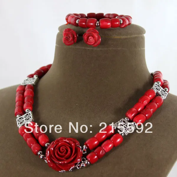 Beautiful Rose African Costume Coral Beads Jewelry Set Red Bridesmaid Free Shpping CJ052 | Украшения и аксессуары