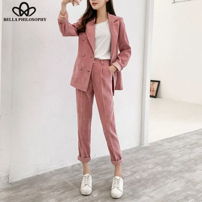 Bella Philosophy high street двубортный вельветовый Блейзер брюки теплая куртка Офисная