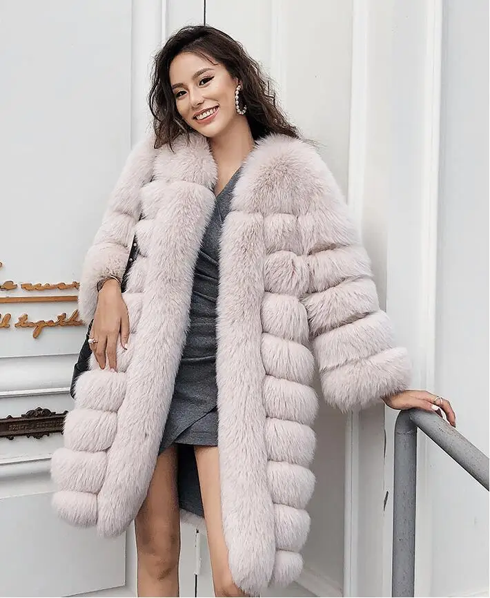 Maylofuer Long Real Fox Fur Coat Women Natural Jacket autumn and winter long fashion Full Sleeve fur coat Female Ladies | Женская одежда
