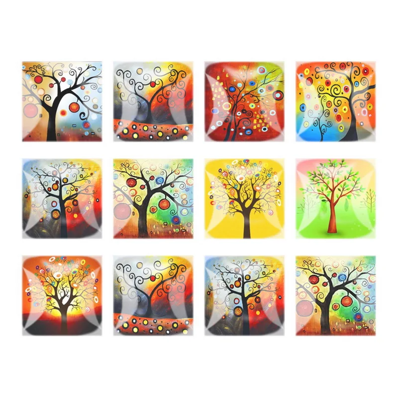 Flatback квадратный смешанный стиль деревья печать фото стекло кабошон 12 мм 20 25 DIY