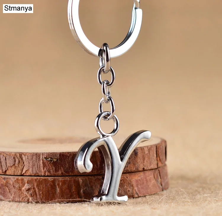 Y Простой DIY 26 металлический брелок в виде буквы для мужчин и женщин симпатичная цепочка для ключей вечерние Подарочные ювелирные изделия автомобильный брелок - Цвет: Y