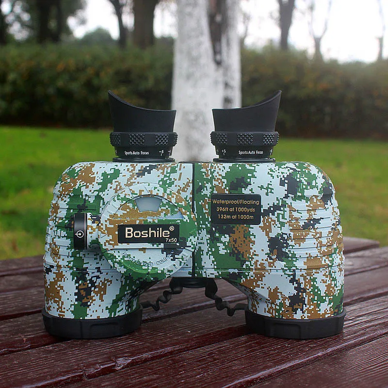 Camo 7x50 Boshile Военный бинокль мощный телескоп HD 7X50 Высококачественный водонепроницаемый бинокль с дальномером и азимутальный компас - Цвет: Camo 7x50