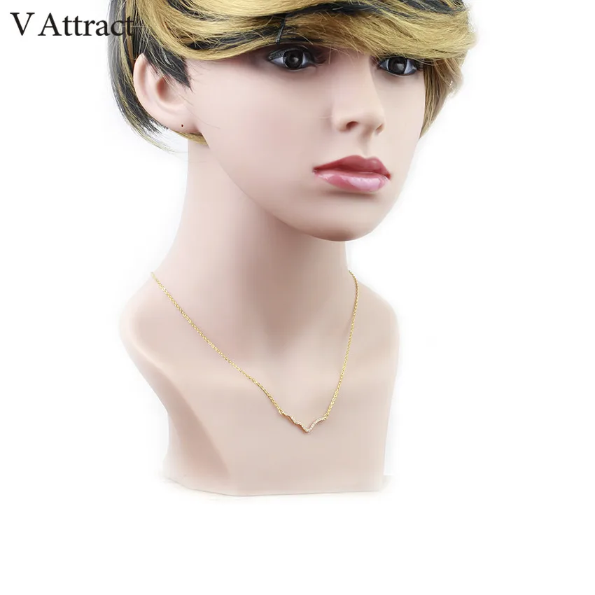 V Attract Gold Filled Maxi Choker Simple Wave CZ Necklace Women Bridesmaid Gift Vintage Jewelry Bar Charm Gargantilha|necklace women|cz