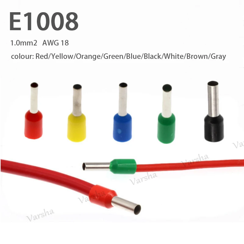 1000 шт./лот AWG18 1.0mm2 Тип трубки E1008 изолированный конец шнура Медный трубчатый