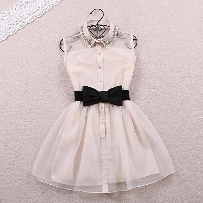 2017 Для женщин платье Vestido модные жемчужные небольшой лацкан марли талии без