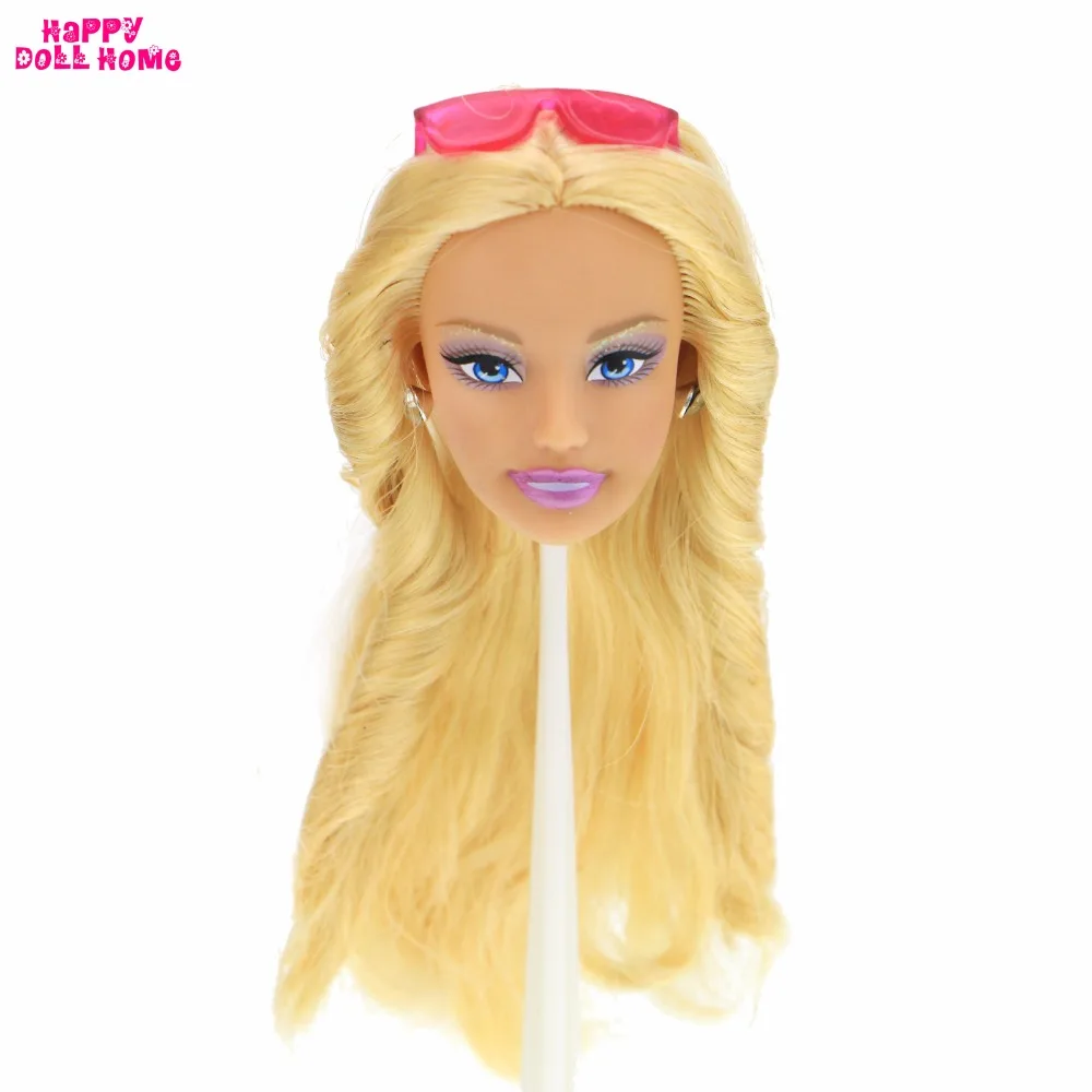 Высокое качество принцесса кукла голова золотые кудрявые волосы с очками модные