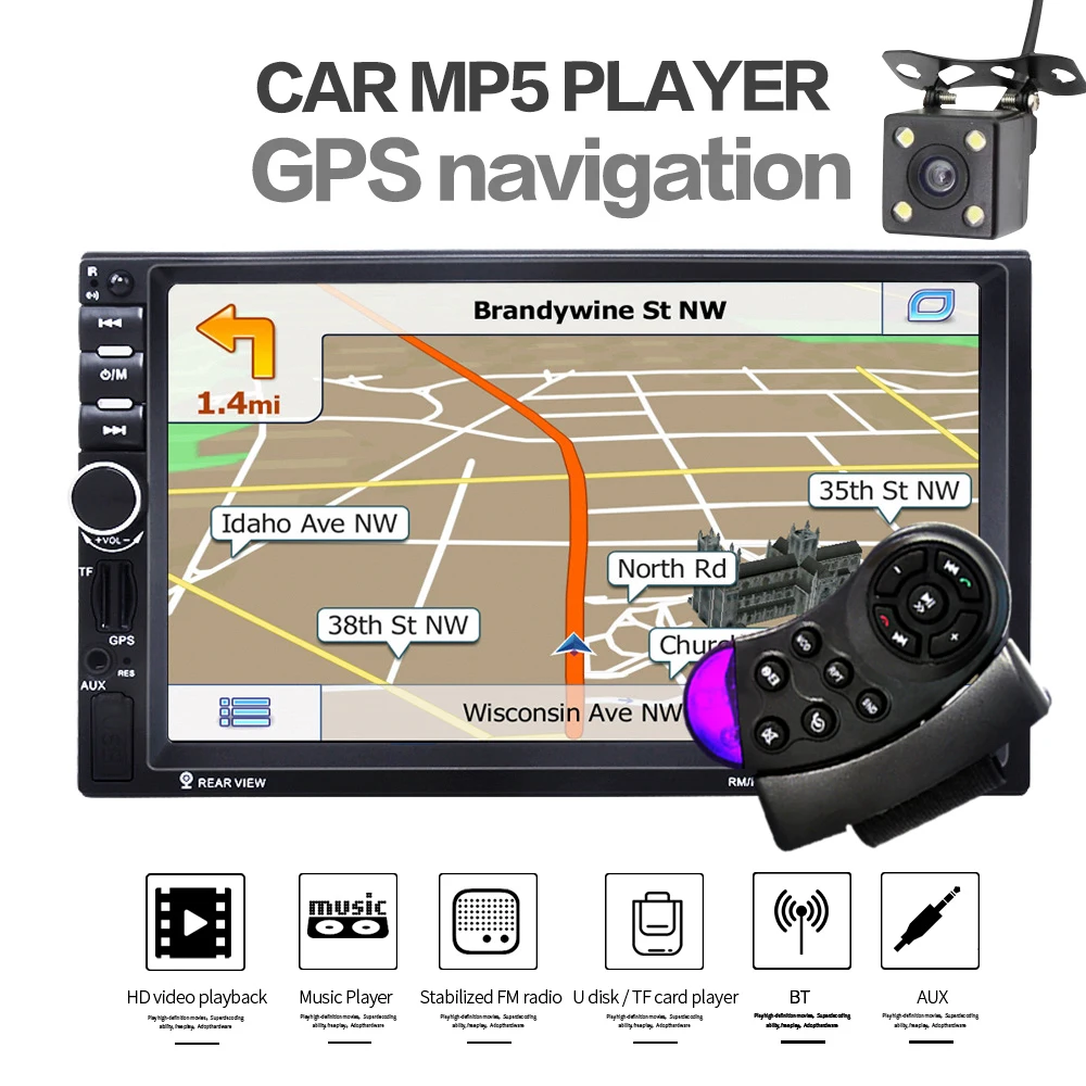 2 Din Автомобильный MP4 MP5 радио плеер 7 дюймов сенсорный экран GPS навигационный USB FM