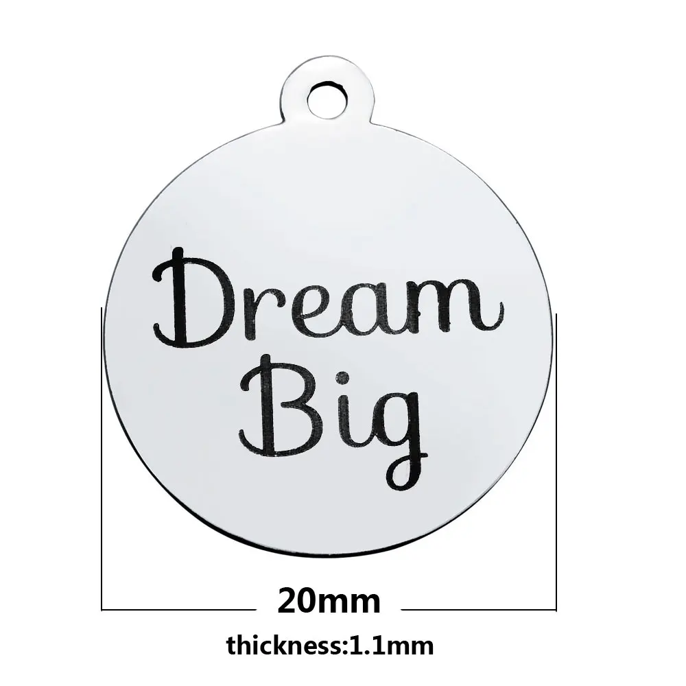 Массовая 30 шт. Нержавеющая сталь вдохновляющие цитаты Dream Big Талисманы выгравированы буквы Подвеска 20*23.2 мм