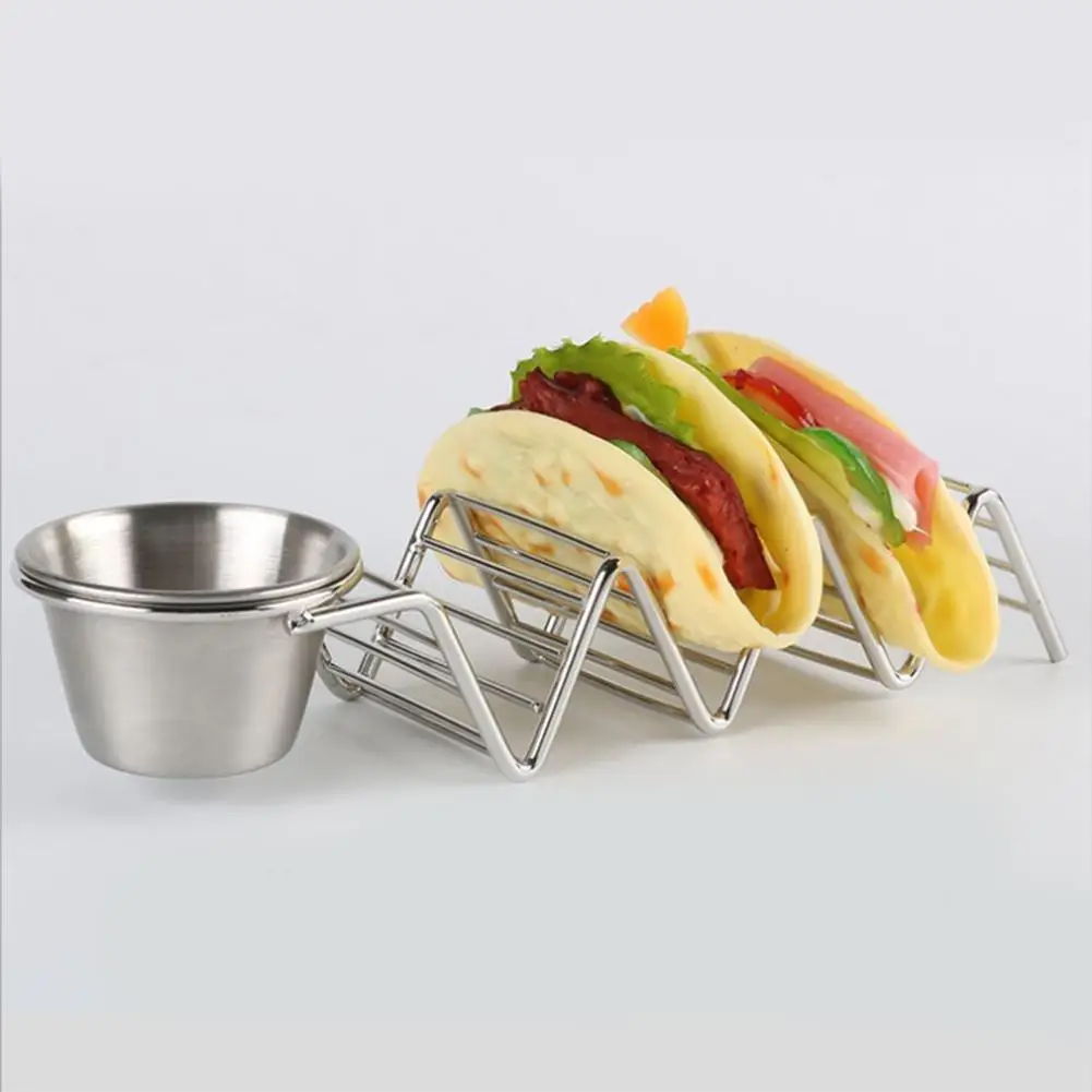 Волнистый держатель Taco для еды с чашкой соуса нержавеющая сталь Блинные стойки