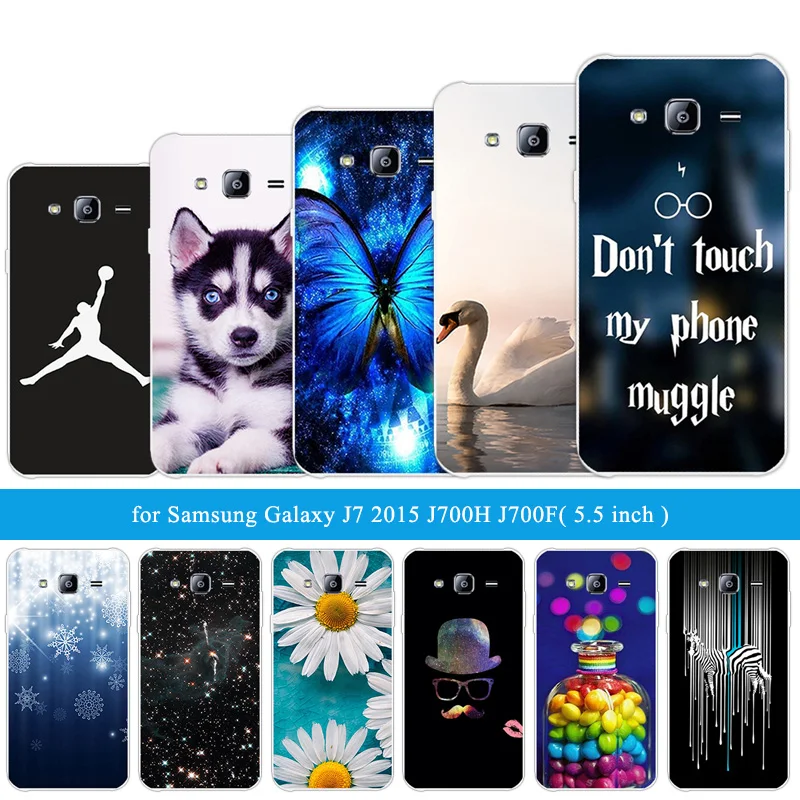Для Samsung Galaxy J7 (2015) J700F J700H задняя крышка для Silicon 5 &quotдля 2015 черная забавная кошачья