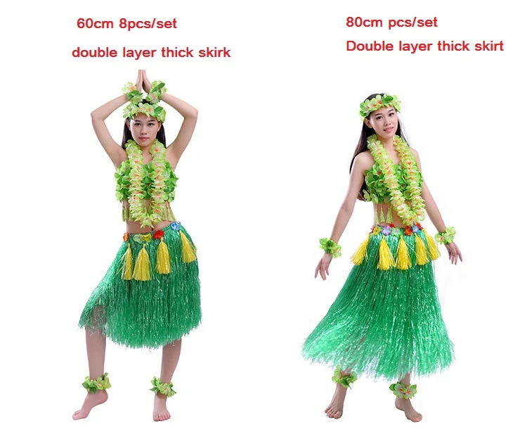 7pcs 1 set green Толстый кулон для взрослых женщин трава юбки хула юбка Гавайские костюмы Lei повязка на голову гирлянда бюстгальтер хула платье юбка Гавайские украшения - Цвет: 7pcs 1 set green