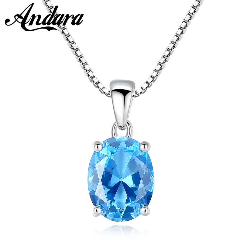 High Quality Classic 925 Sterling Silver Blue Crystal Zircon Necklaces &amp Pendants S925 Fine Jewelry | Украшения и аксессуары