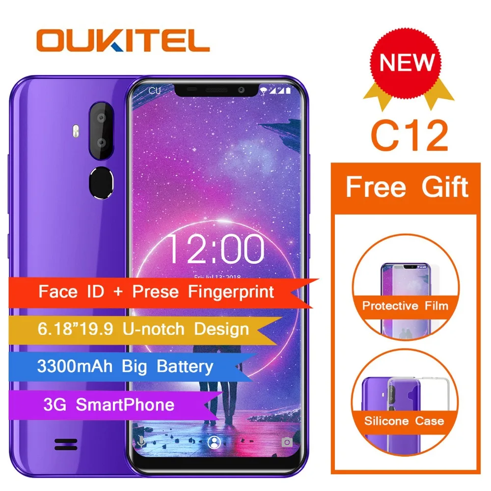 OUKITEL C12 Face ID 6 18 &quot19:9 смартфон с отпечатком пальца Android 8 1 мобильный телефон MT6580