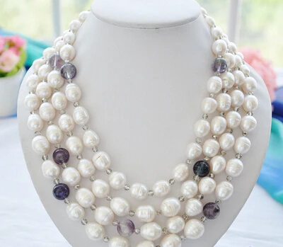 Jewelr 004830 4row 21 &quotбелый рис пресноводный жемчуг Crystal башня ожерелье|necklace necklace|crystal