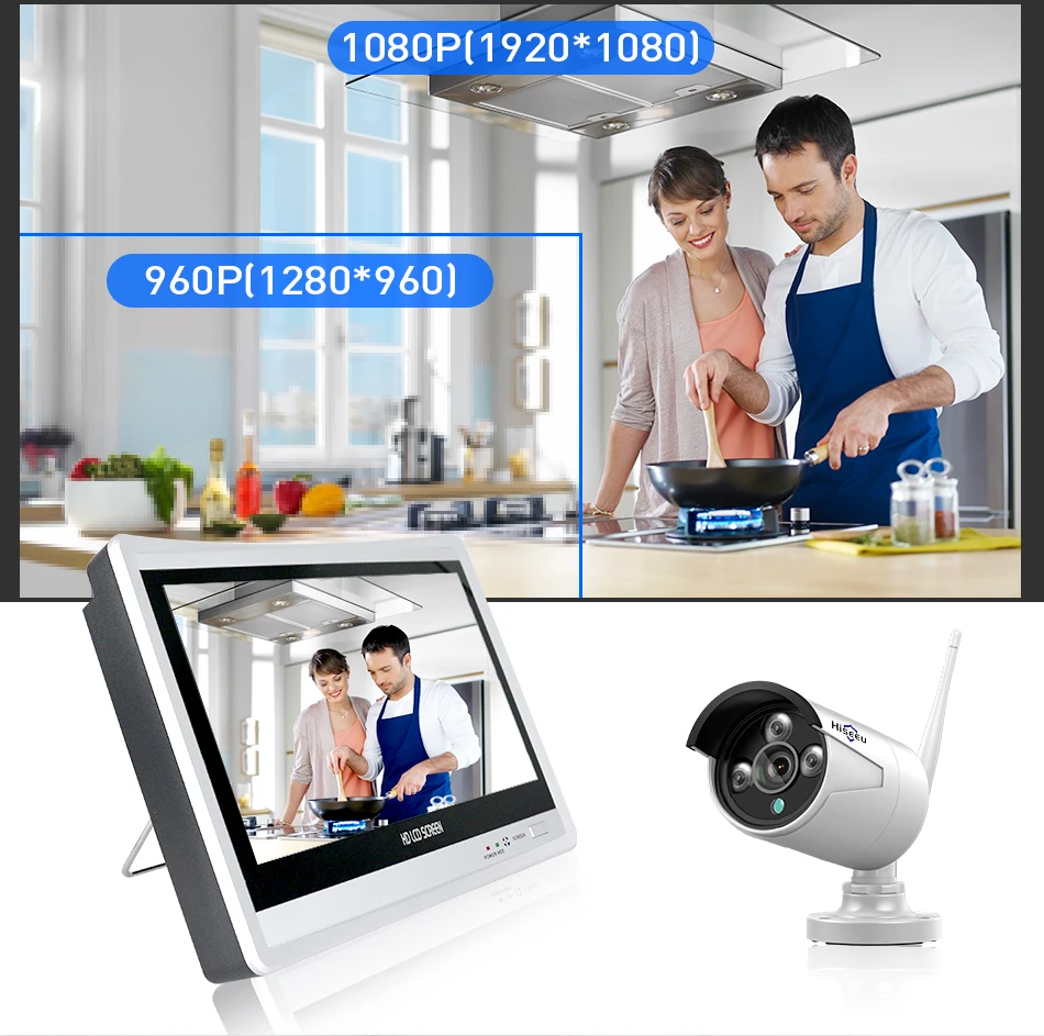 Hiseeu 12 дюймов дисплей 4 шт 1080P Беспроводная система видеонаблюдения IP камера 8CH NVR wifi система видеонаблюдения домашняя система безопасности комплект